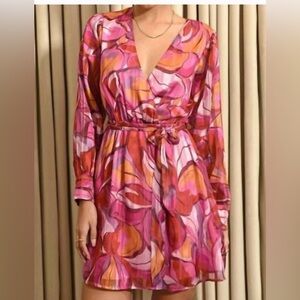 Adeline Rae haven belted surplice mini dress in ultra pink floral